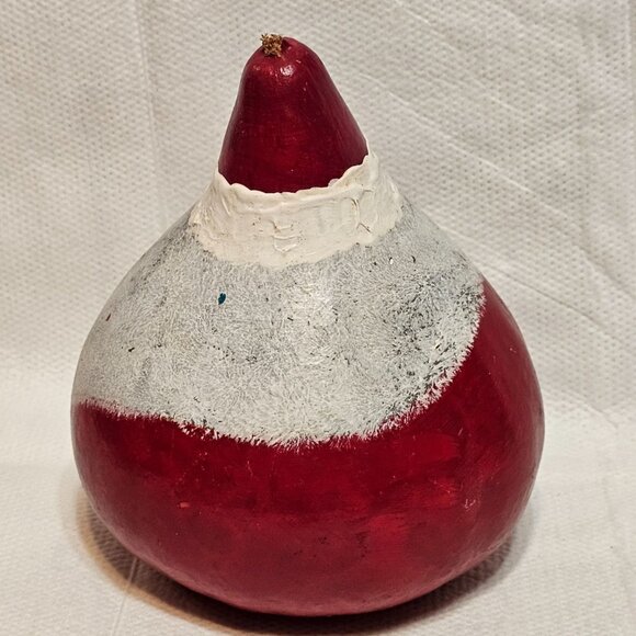 Hand Painted Whimsical Folk Art Christmas Santa Face Gourd Red 8” Tall x 7” Wide - Picture 4 of 13